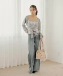 【Chico】菱格紋絲帶吊帶開衫套裝