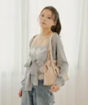 【Chico】菱格紋絲帶吊帶開衫套裝
