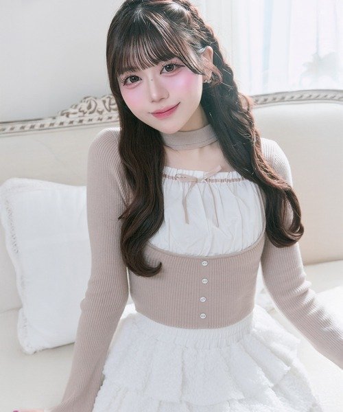 【Belle Charme】Choker Design Rib Knit 拼接針織上衣