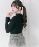 【Belle Charme】Choker Design Rib Knit 拼接針織上衣
