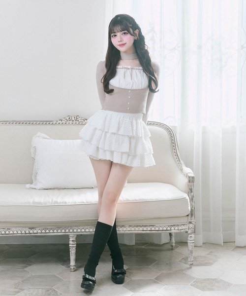 【Belle Charme】Choker Design Rib Knit 拼接針織上衣