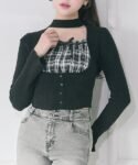 【Belle Charme】Choker Design Rib Knit 拼接針織上衣