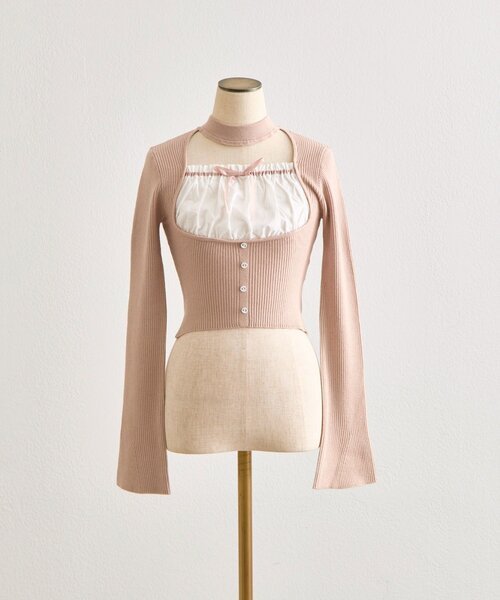 【Belle Charme】Choker Design Rib Knit 拼接針織上衣
