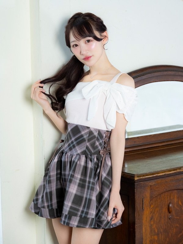 【evelyn】側邊綁帶高腰短裙