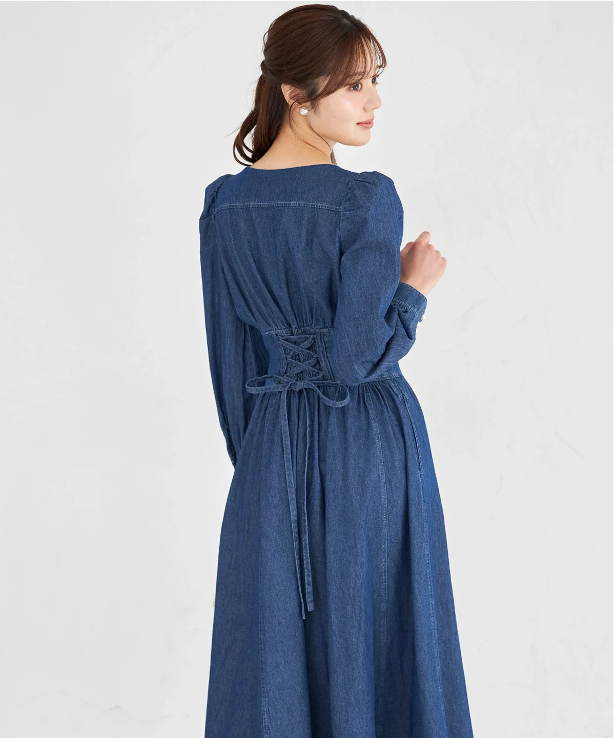 【tocco closet】珍珠拉鍊馬甲束腰風牛仔連衣裙
