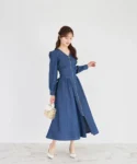 【tocco closet】珍珠拉鍊馬甲束腰風牛仔連衣裙
