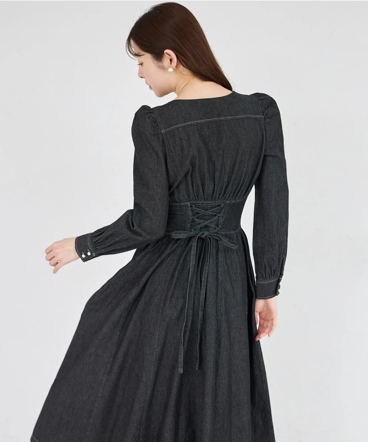 【tocco closet】珍珠拉鍊馬甲束腰風牛仔連衣裙