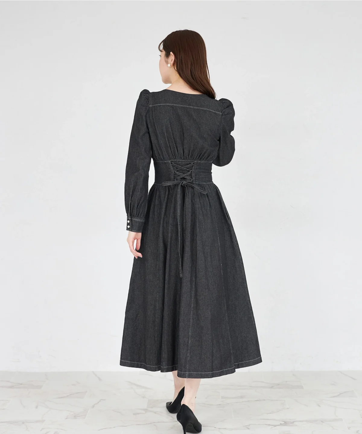 【tocco closet】珍珠拉鍊馬甲束腰風牛仔連衣裙