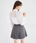 【tocco closet】下擺蕾絲內搭短褲式百褶裙（附腰帶）