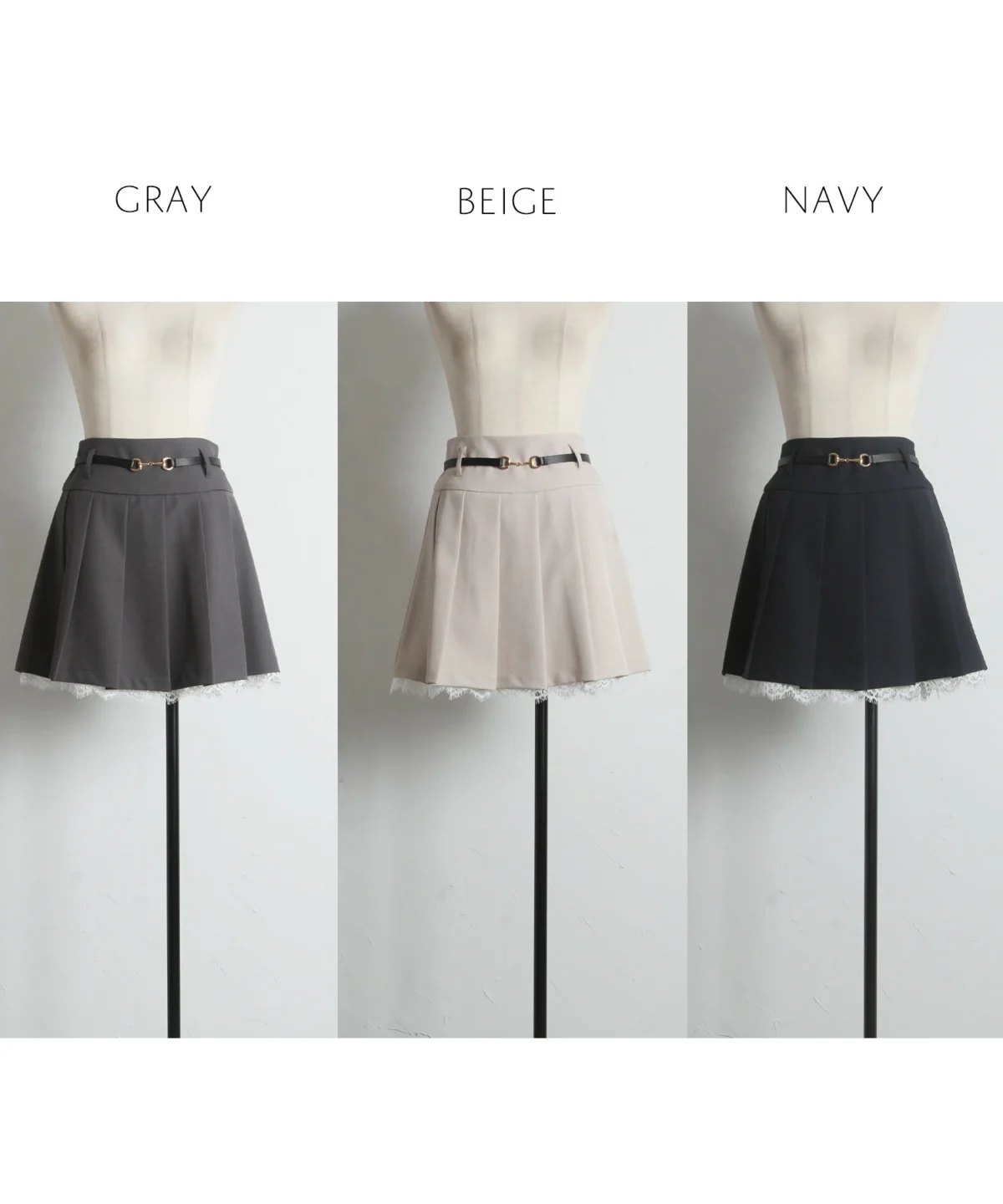 【tocco closet】下擺蕾絲內搭短褲式百褶裙（附腰帶）