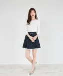【tocco closet】下擺蕾絲內搭短褲式百褶裙（附腰帶）