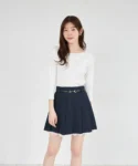 【tocco closet】下擺蕾絲內搭短褲式百褶裙（附腰帶）
