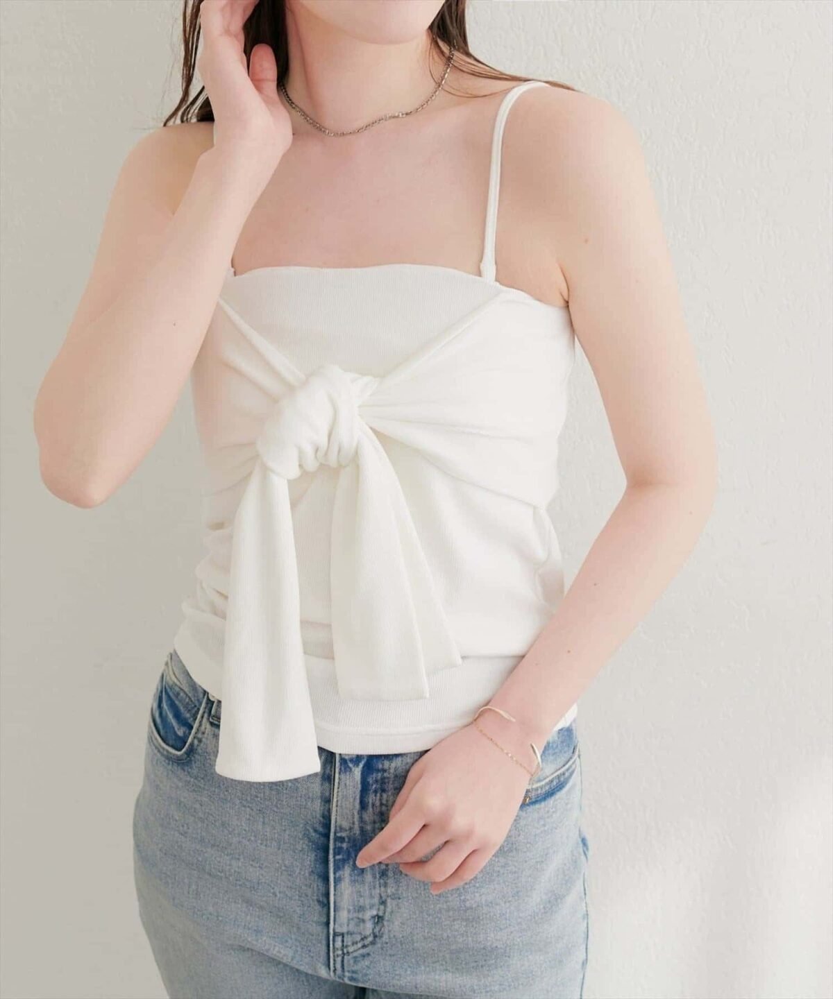 【natural couture】前緞帶造型附胸墊吊帶背心