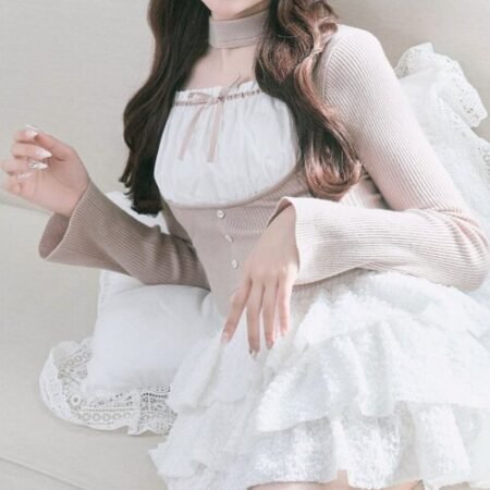 【Belle Charme】Choker Design Rib Knit 拼接針織上衣