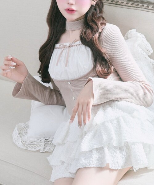 【Belle Charme】Choker Design Rib Knit 拼接針織上衣
