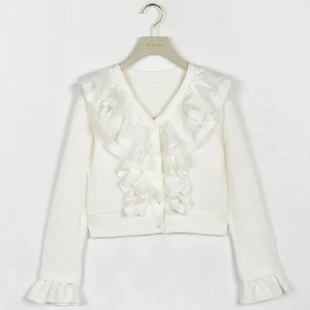 An MILLE Ruffle-lined ribbed cardigan 荷葉花邊拼接手袖外套 現貨