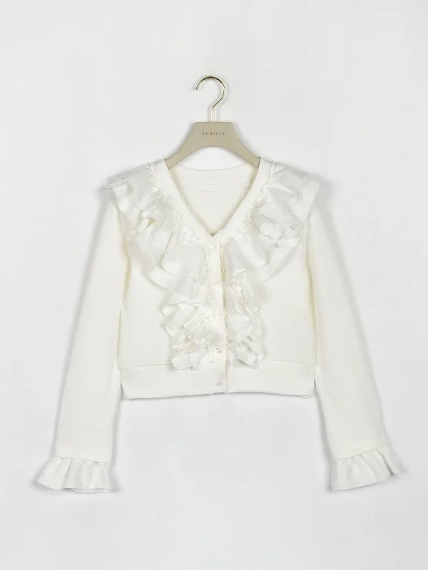 An MILLE Ruffle-lined ribbed cardigan 荷葉花邊拼接手袖外套 現貨
