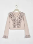 An MILLE Ruffle-lined ribbed cardigan 荷葉花邊拼接手袖外套 現貨