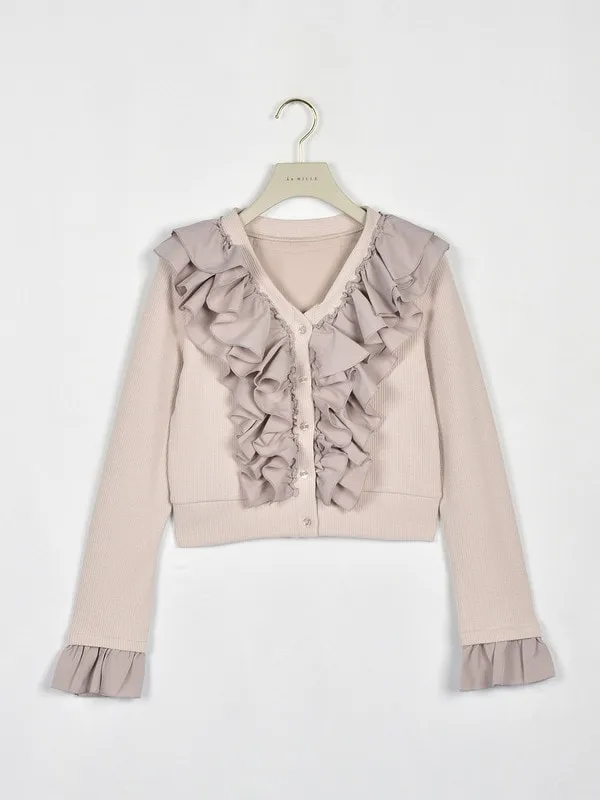 An MILLE Ruffle-lined ribbed cardigan 荷葉花邊拼接手袖外套 現貨