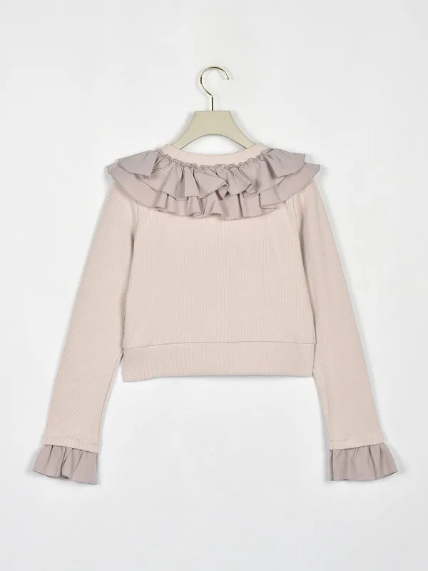 An MILLE Ruffle-lined ribbed cardigan 荷葉花邊拼接手袖外套 現貨
