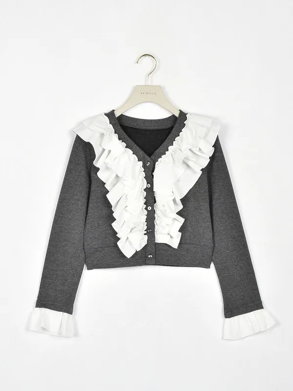An MILLE Ruffle-lined ribbed cardigan 荷葉花邊拼接手袖外套 現貨