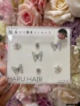 日本製 蝴蝶結 立體蝴蝶 珍珠花花 閃石款 可以重複使用 貼紙頭飾 hair sticker 現貨