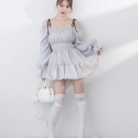 one after another nice claup 愛されメロチュニック 2 ways 長袖連身裙 藍灰色 現貨