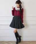 日本Suyunn Tweed 材質花呢顯瘦A cutting + 珍珠絲帶裝飾喇叭裙 スカート レース 現貨