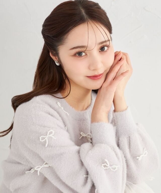 日本 tocco closet 珍珠蝴蝶結閃蔥毛絨針織外套