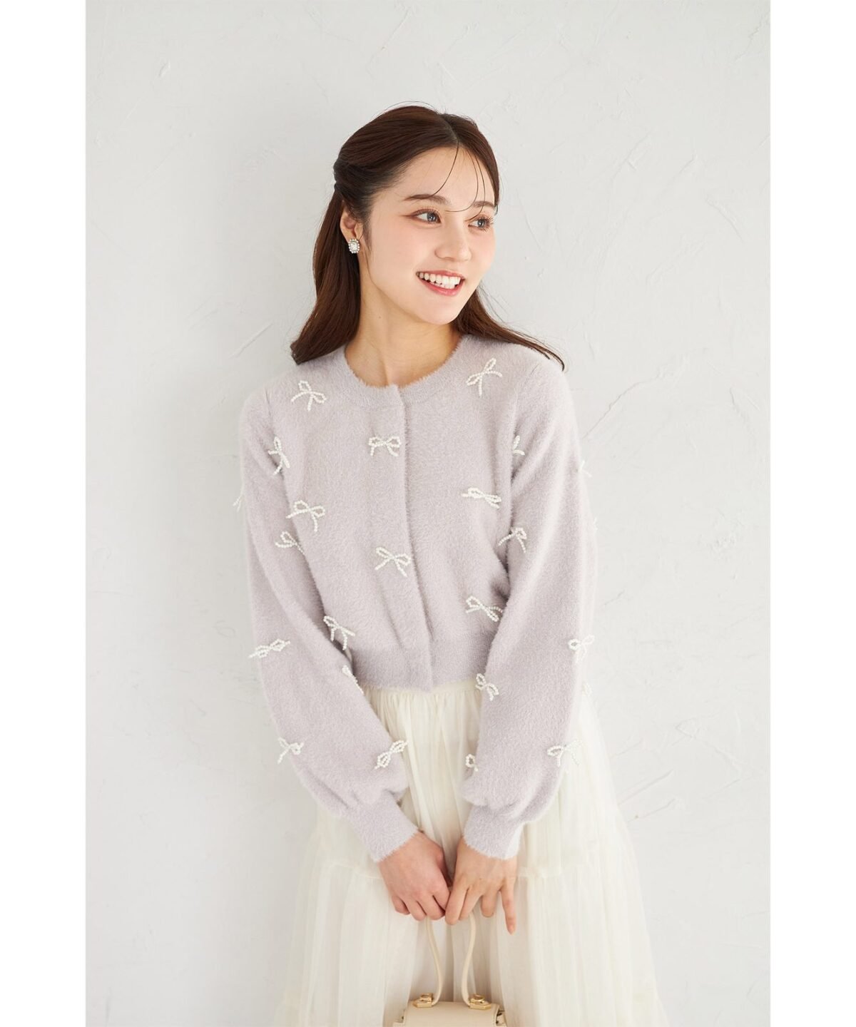 日本 tocco closet 珍珠蝴蝶結閃蔥毛絨針織外套