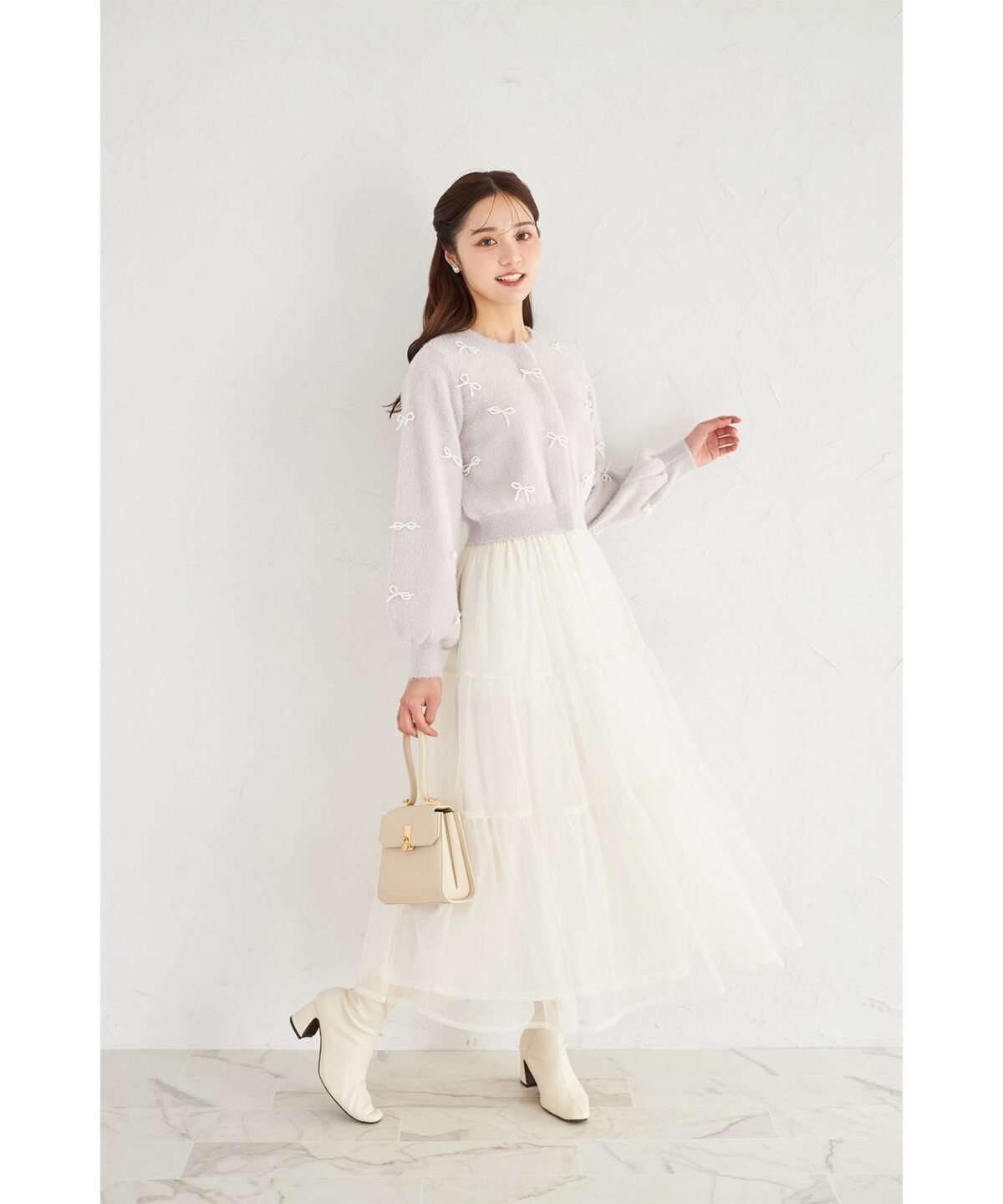 日本 tocco closet 珍珠蝴蝶結閃蔥毛絨針織外套