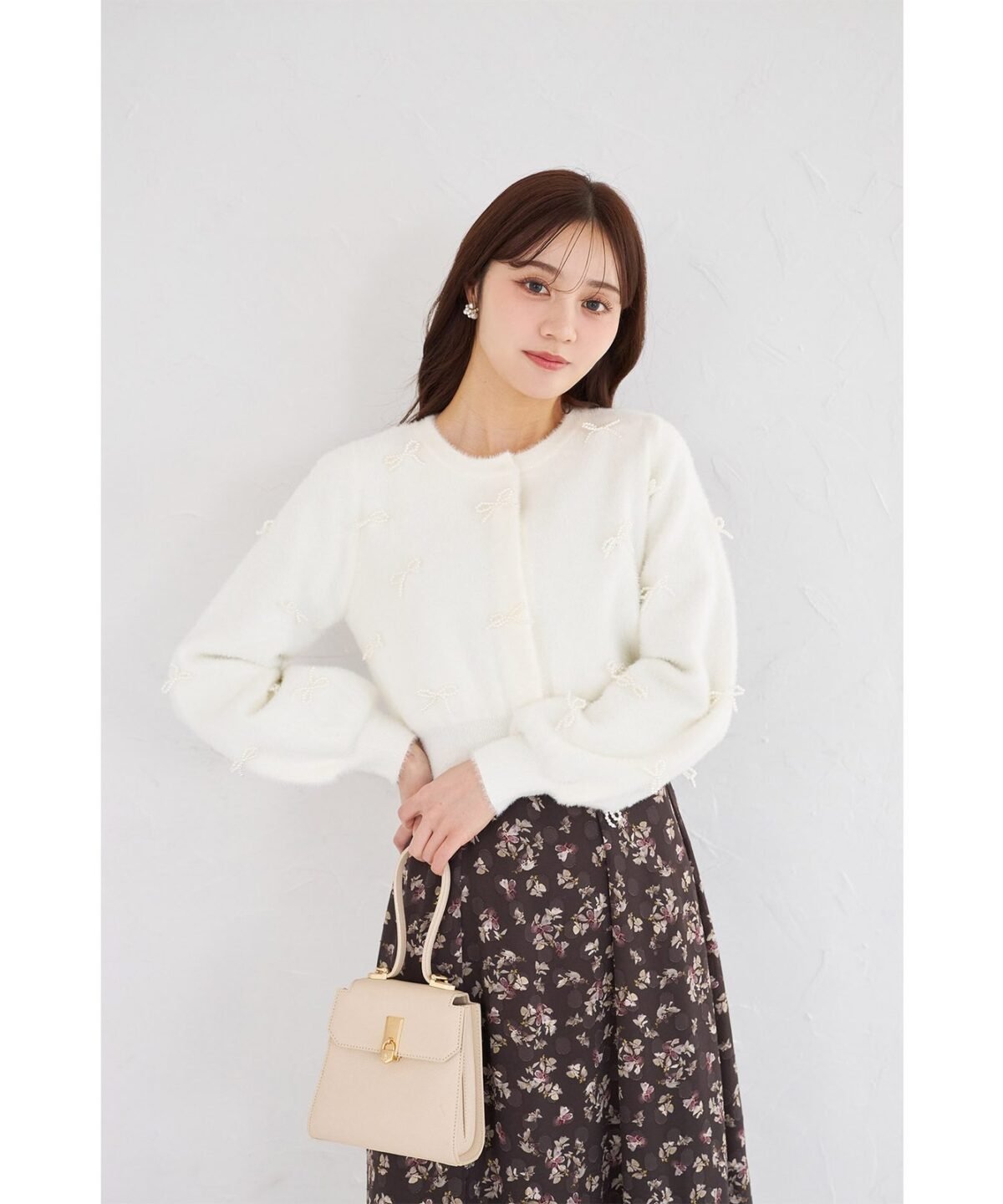 日本 tocco closet 珍珠蝴蝶結閃蔥毛絨針織外套