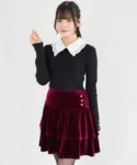 suyunn 兩用蝴蝶結吊帶內襯褲絲絨層次裙 スカート リボン 現貨