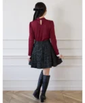 日本Suyunn Tweed 材質花呢顯瘦A cutting + 珍珠絲帶裝飾喇叭裙 スカート レース 現貨