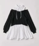 OLIVE des OLIVE 露肩拼接連身裙 ワンピース 現貨