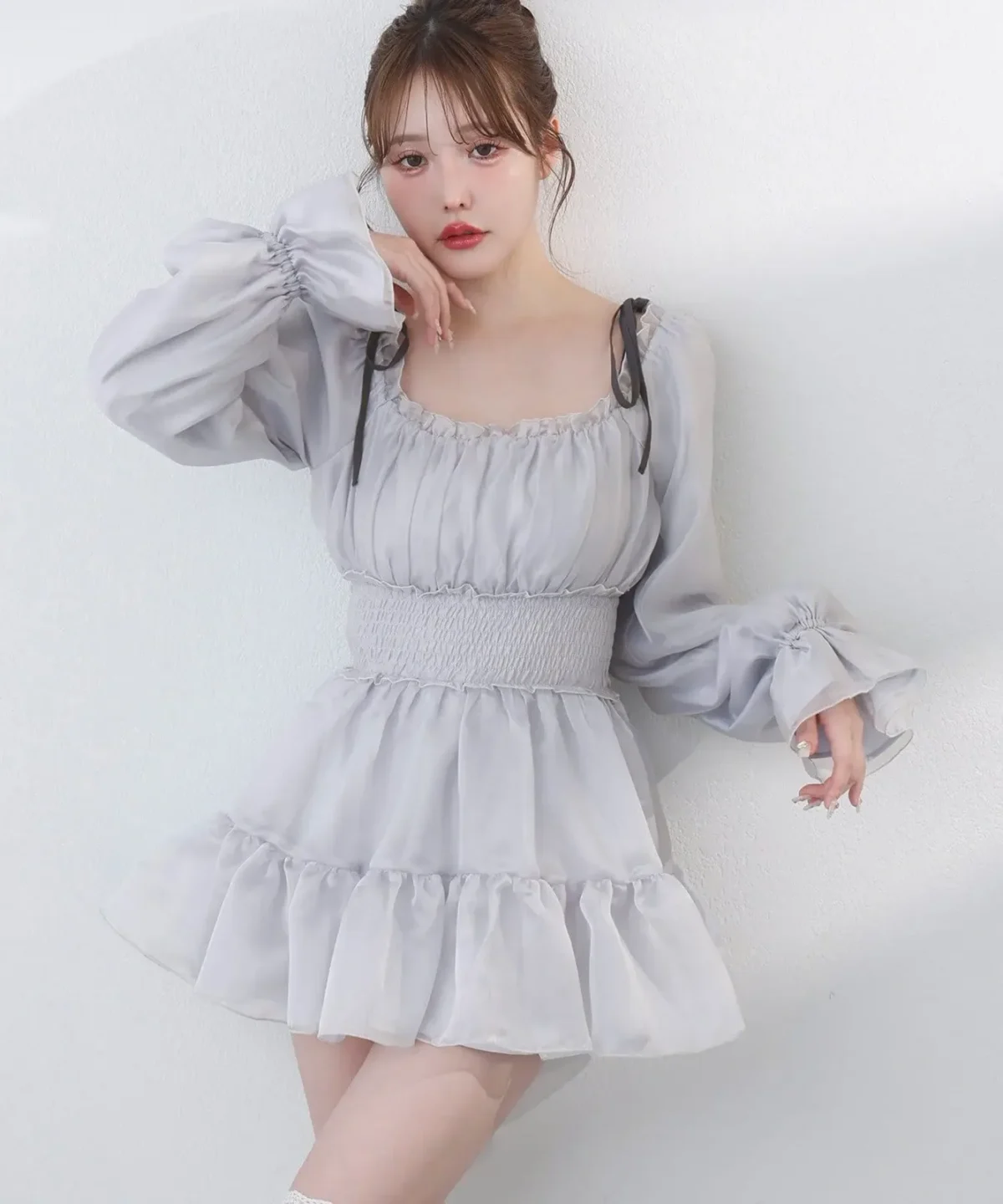 one after another nice claup 愛されメロチュニック 2 ways 長袖連身裙 藍灰色 現貨