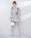 one after another nice claup 愛されメロチュニック 2 ways 長袖連身裙 藍灰色 現貨