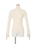 日本 an another angelus 顯瘦彈力直紋針織喱士top Lace-trimmed ribbed knit pullover 現貨