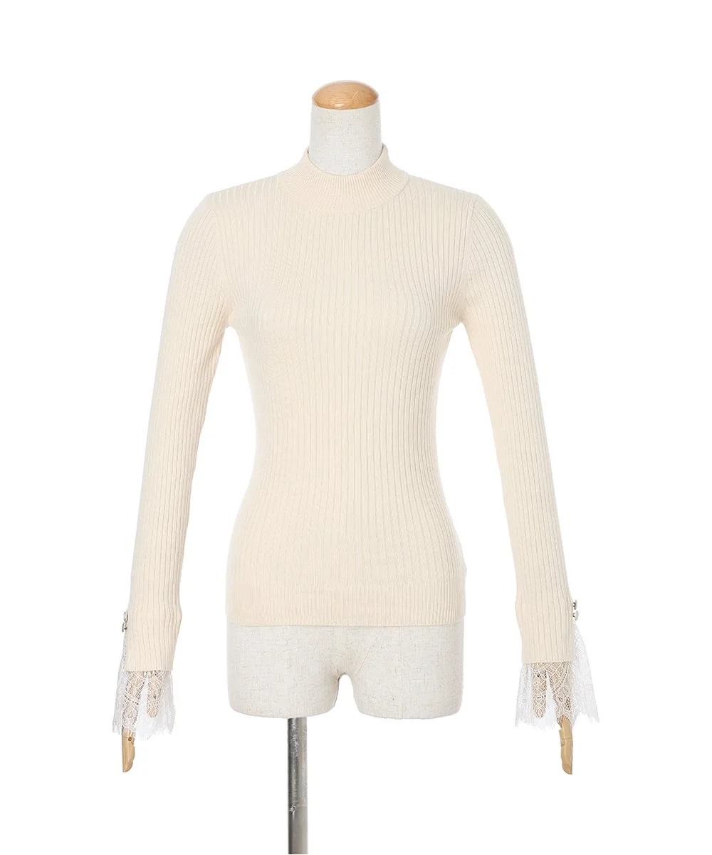 日本 an another angelus 顯瘦彈力直紋針織喱士top Lace-trimmed ribbed knit pullover 現貨