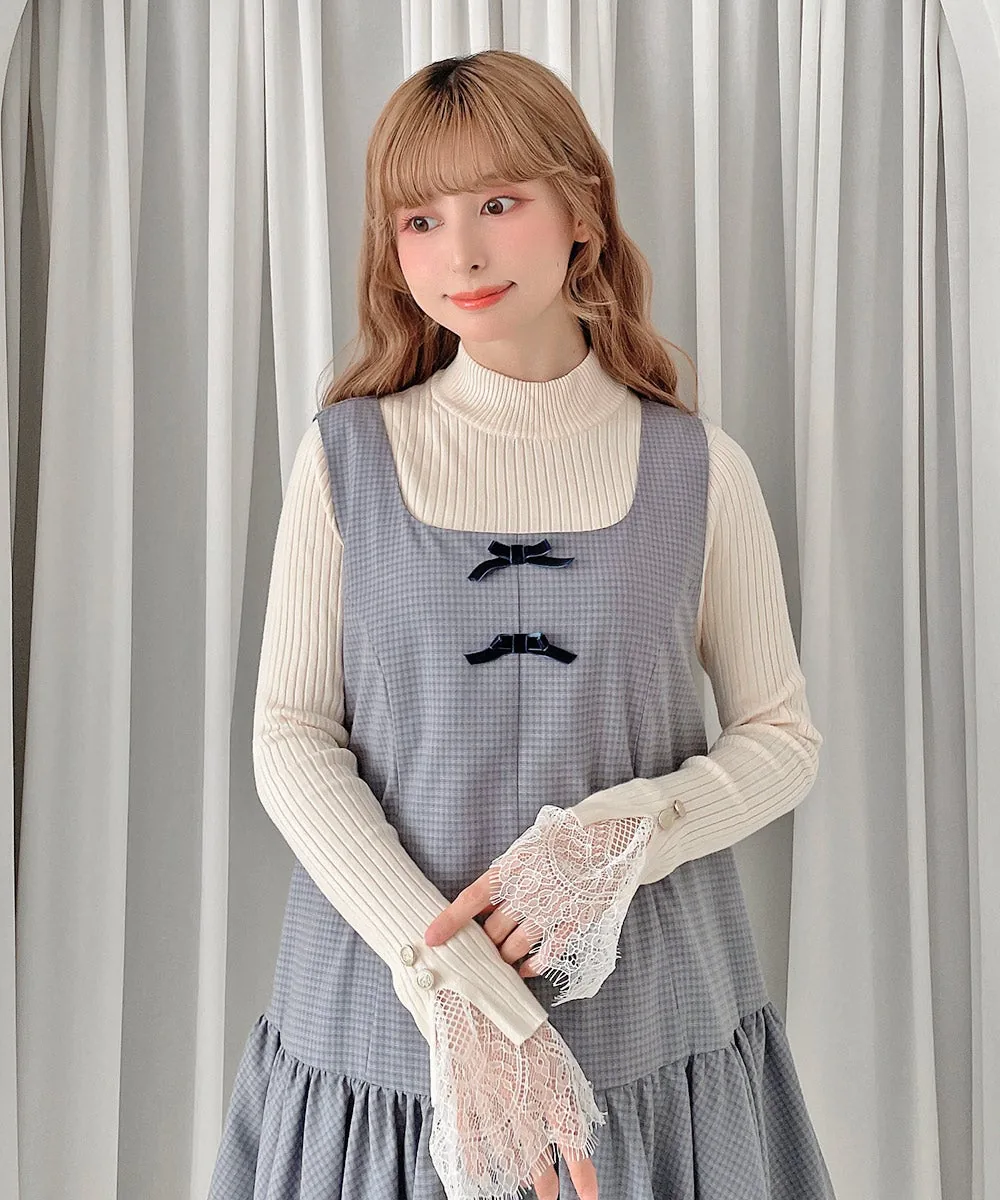 日本 an another angelus 顯瘦彈力直紋針織喱士top Lace-trimmed ribbed knit pullover 現貨
