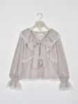 日本 An MILLE Ribbon tulle frill blouse 雪紡花邊蕾絲長袖恤衫top 3色 預約