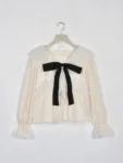 日本 An MILLE Ribbon tulle frill blouse 雪紡花邊蕾絲長袖恤衫top 3色 預約