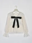 日本 An MILLE Ribbon tulle frill blouse 雪紡花邊蕾絲長袖恤衫top 3色 預約