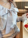 日本 An MILLE Ribbon tulle frill blouse 雪紡花邊蕾絲長袖恤衫top 3色 預約