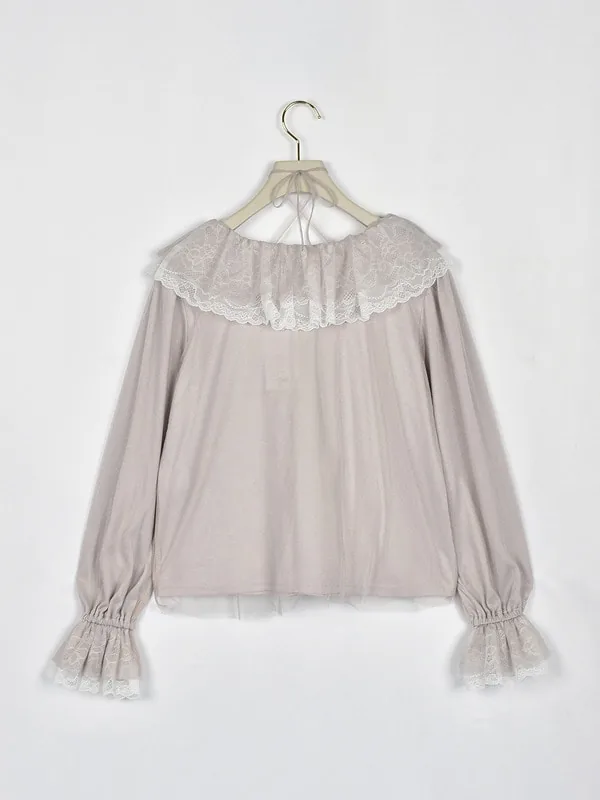 日本 An MILLE Ribbon tulle frill blouse 雪紡花邊蕾絲長袖恤衫top 3色 預約