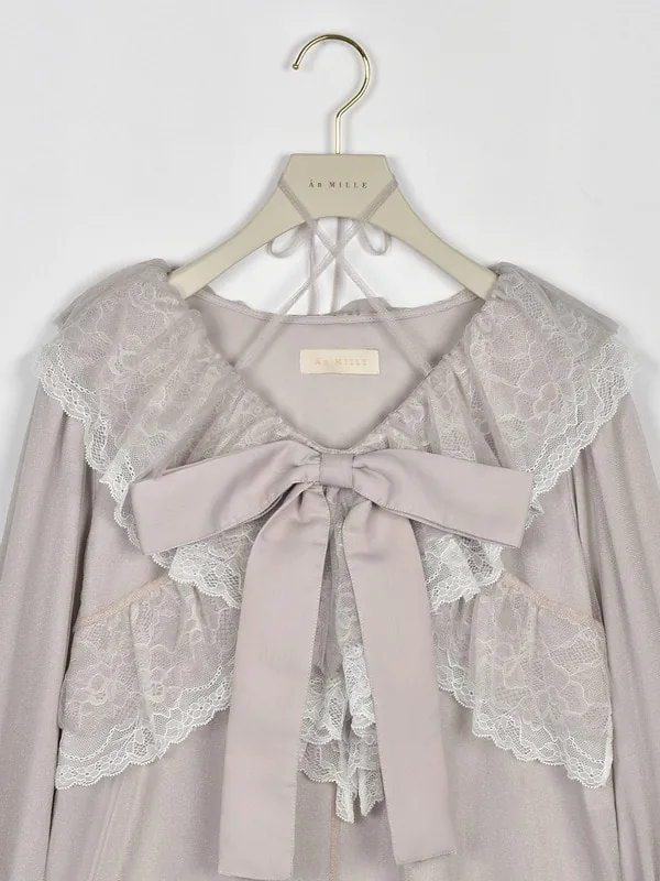 日本 An MILLE Ribbon tulle frill blouse 雪紡花邊蕾絲長袖恤衫top 3色 預約