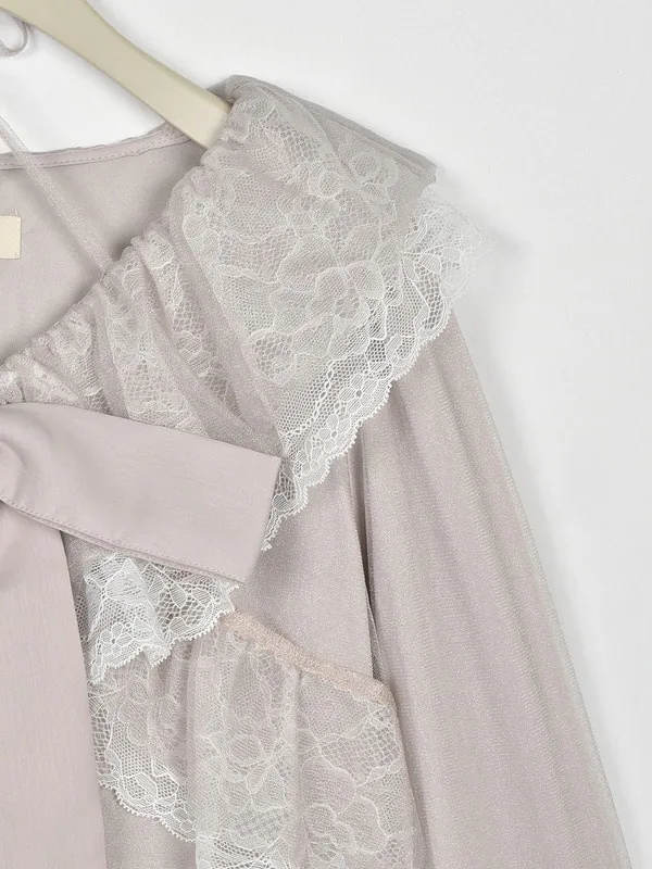 日本 An MILLE Ribbon tulle frill blouse 雪紡花邊蕾絲長袖恤衫top 3色 預約