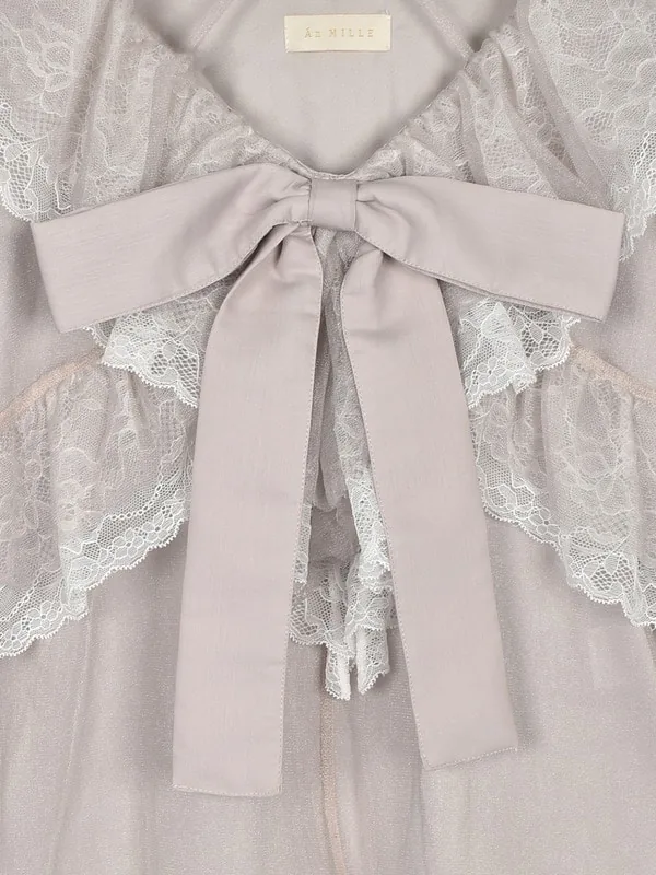 日本 An MILLE Ribbon tulle frill blouse 雪紡花邊蕾絲長袖恤衫top 3色 預約